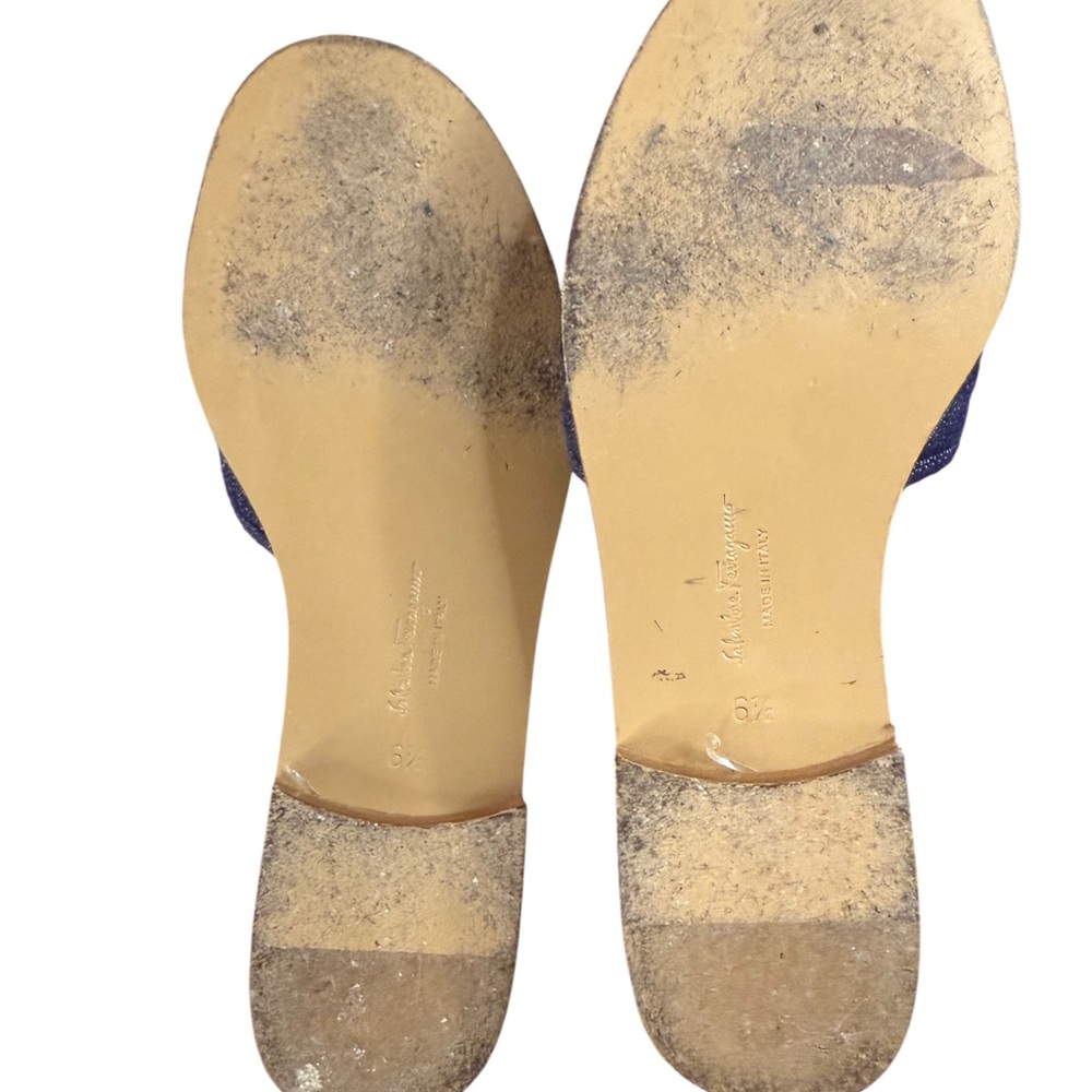 Salvatore Ferragamo Blue Quilted Sandals with Bow - Picture 4 of 7